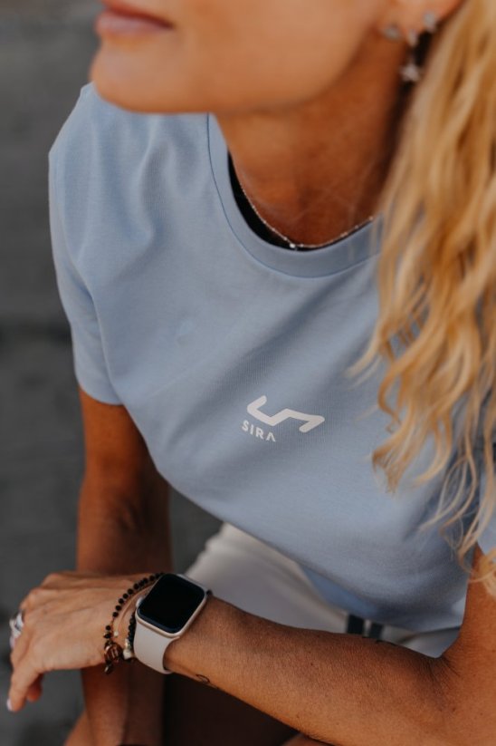 Dámské tričko - modrá - Velikost: XS/S, Potisk: bílé logo