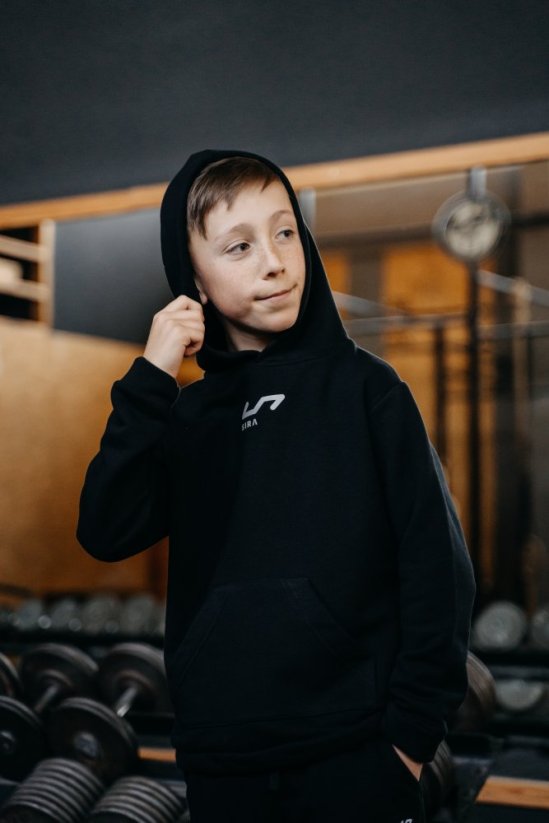 Dětská mikina - černá - Velikost: 8-10 let, Potisk: šedé logo