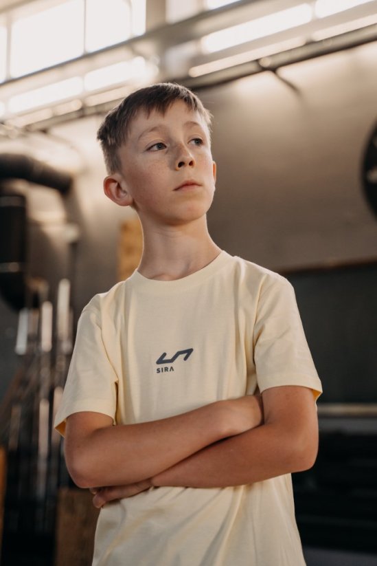 Dětské tričko - žlutá - Velikost: 9-11 let, Potisk: šedé logo