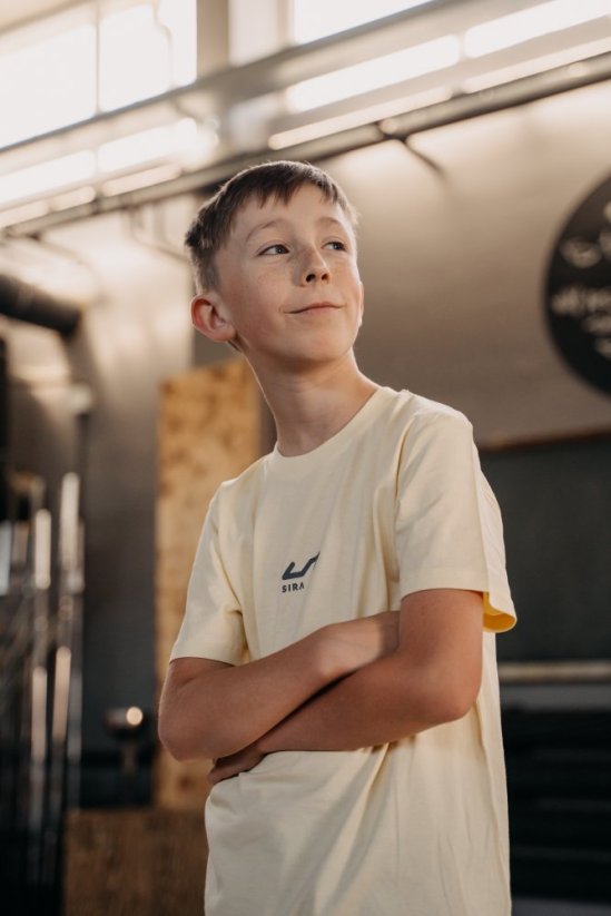 Dětské tričko - žlutá - Velikost: 9-11 let, Potisk: šedé logo